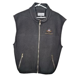 Vintage Whistler Black Fleece Gold Logo Embroidered Zip Up Vest Men's XL